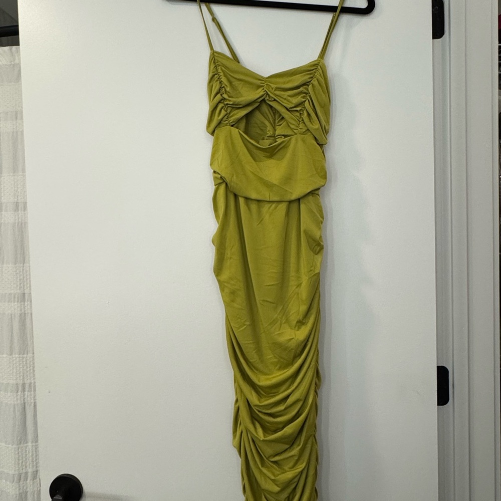 AX Paris Lime Green Ruched Midi Dress